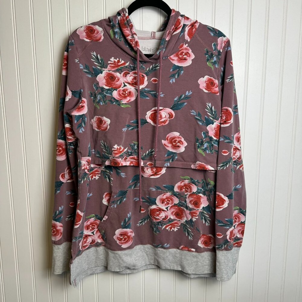 Floral Hooded Pullover Sweater - Mauve Pink